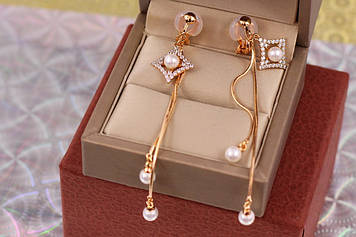 Сережки кліпси Xuping Jewelry підвіски місячна соната 8.5 см золотисті
