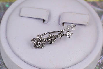 Сережки кафа Xuping Jewelry на праве вухо дві квіточки 2.3 см сріблясті