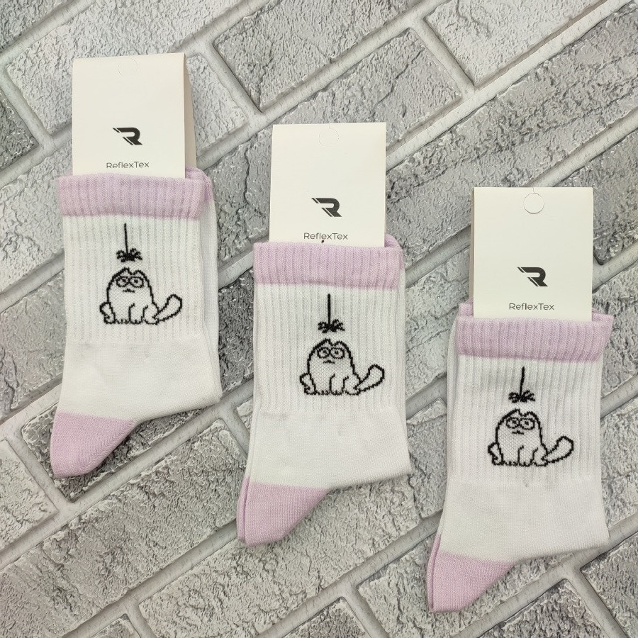 Шкарпетки жіночі високі весна/осінь р.23-25 білі рожева п'ята та шкарпетка ReflexTex 30037563