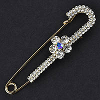 Брошка-бавка металева золотиста з кристалами квітка розмір виробу 80 мм ювелірне виготовлення