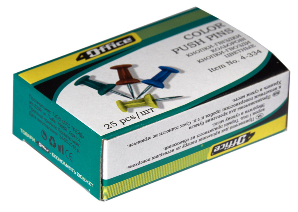 Кнопки-цвяшки 4Office 25шт кольорові силові (4-334), фото 1