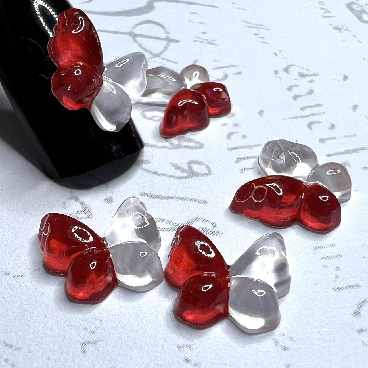 Прикраса для нігтів (1 шт.) об'ємний декор метелик прозоро-червоний