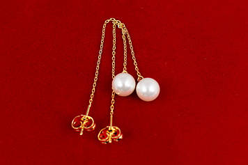 Сережки протяжки Xuping Jewelry з перлиною 8.5 см золотисті