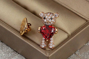 Брошка Xuping Jewelry ведмедик із серцем золотиста