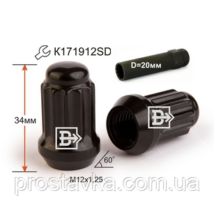 Гайка колісна 911144 BA Cr M12X1,25 Чорний хром висота 33 мм 12 промінь, закр., спец., фото 1