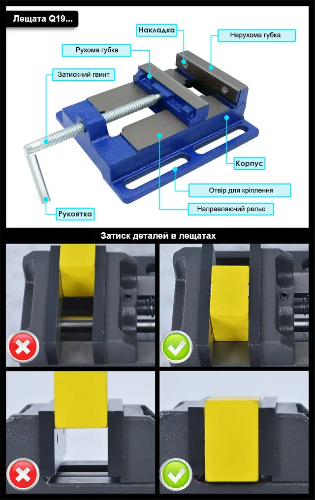 Неповоротні лещата Q19100 (NR) для верстату