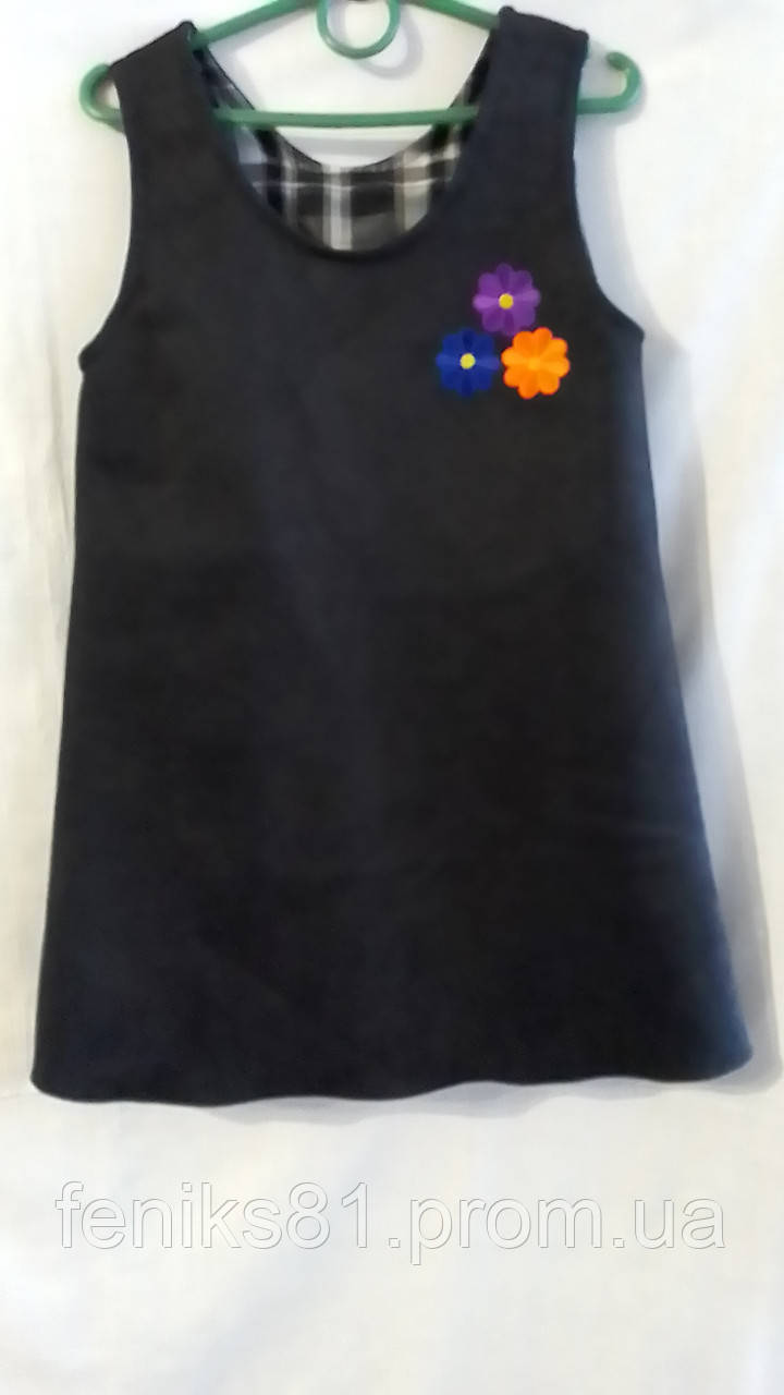 Теплий демісезонний сарафан із трикотажної замші, чорного кольору для дівчинки на 5-6 років, 110-116 см зріст