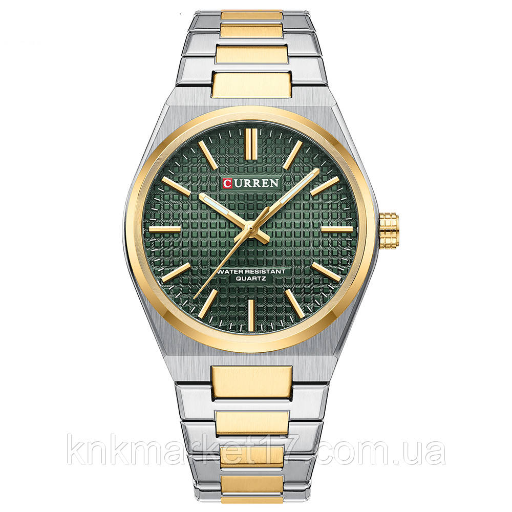 Діловий кварцовий годинник Curren 8439 Silver-Gold-Green, фото 1