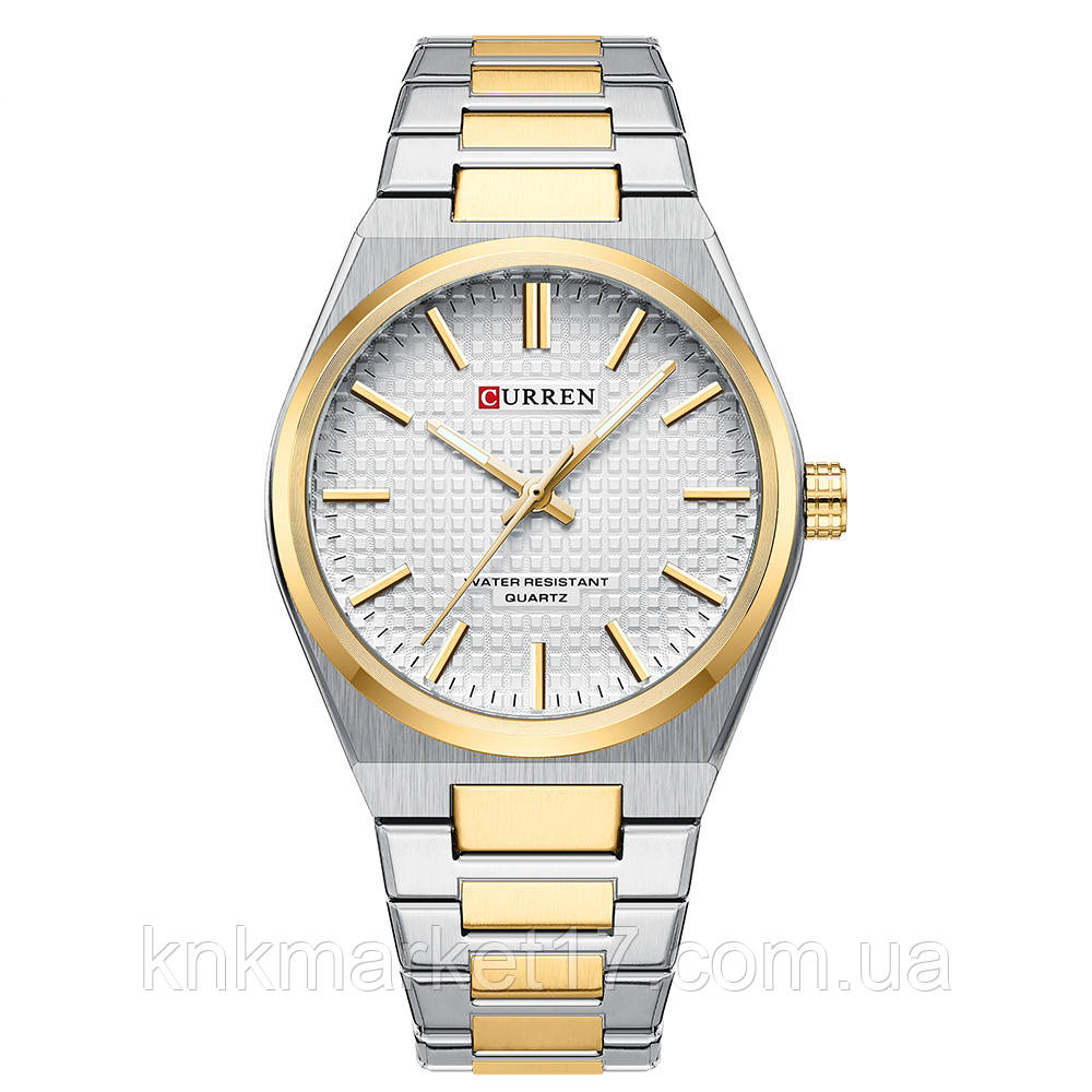 Діловий кварцовий годинник Curren 8439 Silver-Gold-White, фото 1