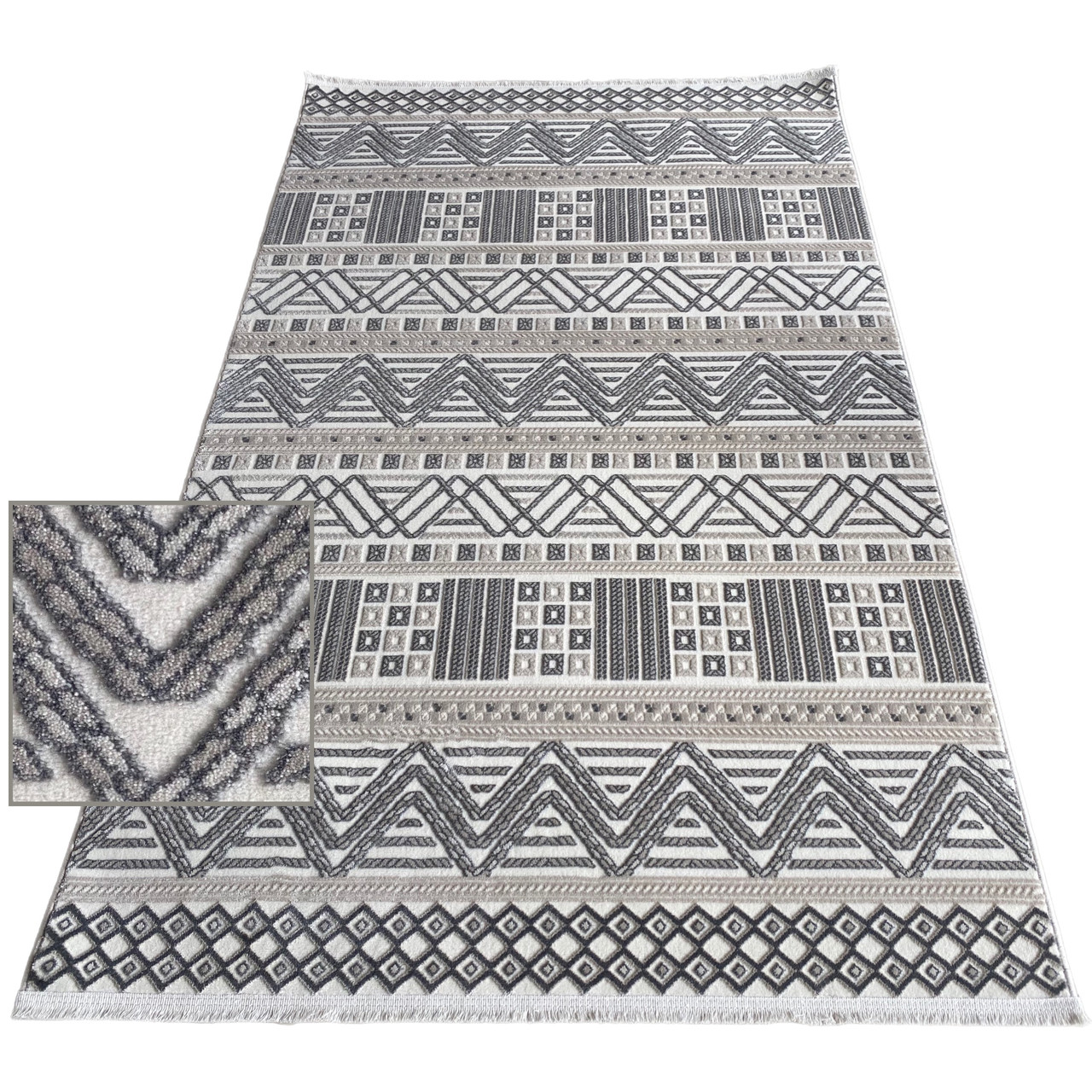 2x3 Килим Vera 8285B (Cream / Grey) скандинавський стиль у вітальню чи спальню