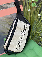 Бананка с экокожи Лаковая Calvin Klein стильная поясная сумка молодежная сумка на пояс Белая