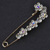 Брошка-бавка металева золотиста з кристалами квіточки та камінцями розмір виробу 80 мм ювелірка