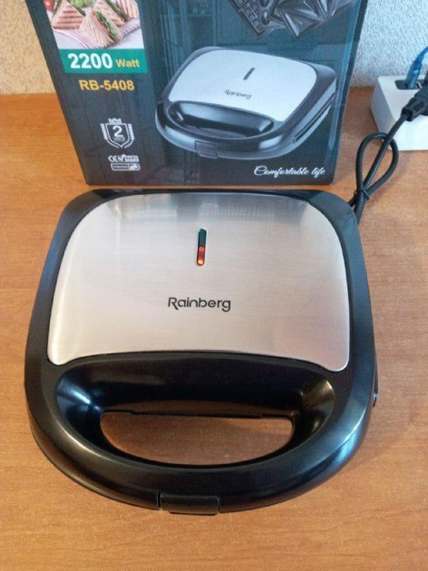 Уцінка! Мультимейкер гриль сендвічниця вафельниця горішниця 4-в-1 Rainberg RB-5408 2200W Black/Silver, фото 1