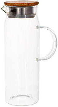 Глечик скляний Lorenza 1500мл mebelime mebelime з бамбуковою кришкою