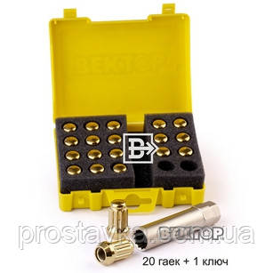 Комплект Гайок колісних 911145 GD Cr M12X1,50 Золотий хром висота 33 мм 12 промінь, закр., спец. (20 шт.+ спец., фото 1