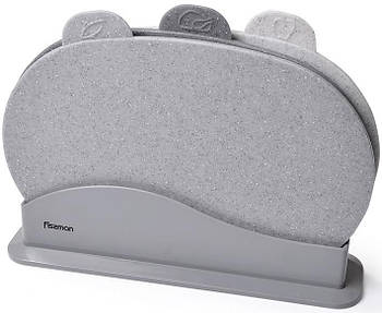 Набір 3 овальні обробні дошки Fissman 29х22см mebelime на підставці, сірі