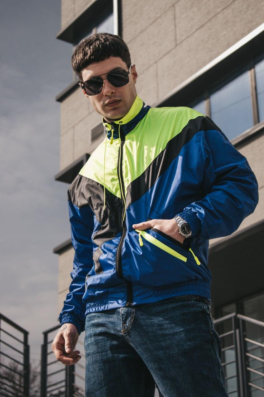 Вітровка чоловіча весняна осіння літня tim яскрава куртка легка весна осінь синьо-салатова бомбер чоловічий, фото 1