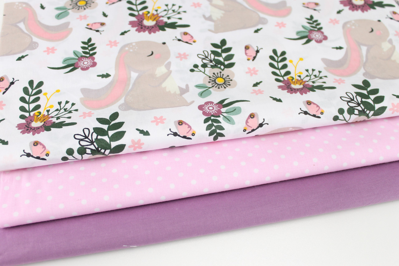 Набір тканин 40*40 з 3-х шт "Зайчики з рожевими вушками" №-107, фото 1