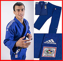 Професійне кімоно для дзюдо ADIDAS Champion II з ліцензією IJF Slim Fit синє з білими смугами щільне