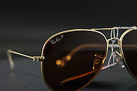 Очки Солнцезащитные Ray Ban 3025 Aviator Поляризация Классическая Золотая оправа Авиатор с Коричневыми линзами