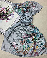 Модный весенне-осенний шарф из вискозы с растительным принтом 70*180см Серый