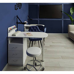 Манікюрний стіл на три ящики з бічною поличкою Овал