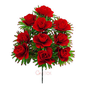 Букет троянд оксамитових червоних з 10 голів ( 12 до/ уп) Штучні квіти оптом