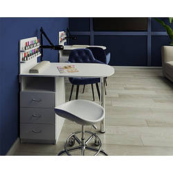 Манікюрний стіл на три ящики з бічними поличками Овал Бі