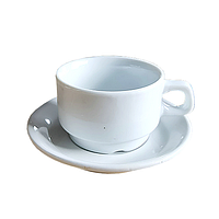 Чашка кавова із блюдцем біла (чашка-220 мл.блюдце-13.4 см) кераміка | СНТ