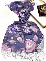 Красивый осенне-весенний шарф палантин с принтом букет осени 70х180 Турция Палантин, Фиолетовый