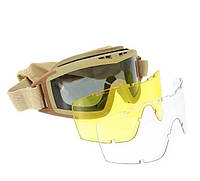 Очки тактические маска Combat Койот (3 стекла в комплекте) Баллистическая Военная маска