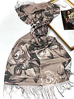 Красивый осенне-весенний шарф палантин с принтом букет осени 70х180 Турция Палантин, Песочный