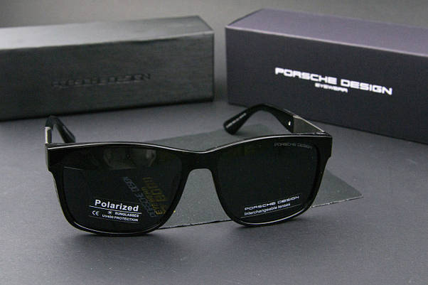 Окуляри чоловічі сонцезахисні Porsche Design поляризаційні (арт. P6512) чорна глянцева оправа, фото 3