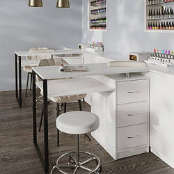 Манікюрний стіл на 3 шухляди Лофт бічна опора — метал