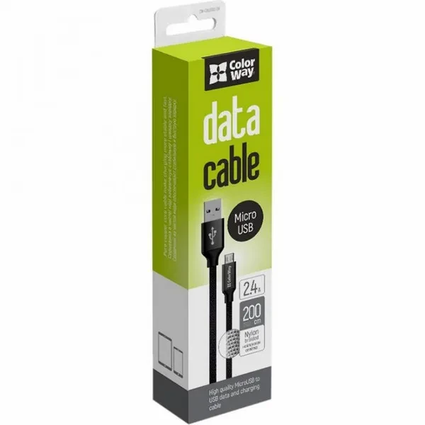 Дата-кабель ColorWay CW-CBUM009-BK 2m USB (тато) - microUSB (тато) Black