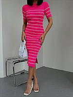 Облегающее полосатое платье с короткими рукавами длиной ниже колен (р. 42-46) 79035180 Розовый