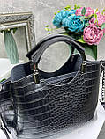 Темна пудра — стильна сумка на три відділення — фурнітура темне срібло — з крокодиловим принтом (2049-3), фото 5