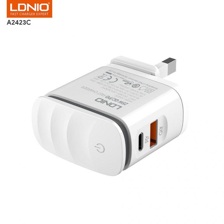 Мережевий зарядний  пристрій LDNIO A2423C+кабель TYPE-C to TYPE-C