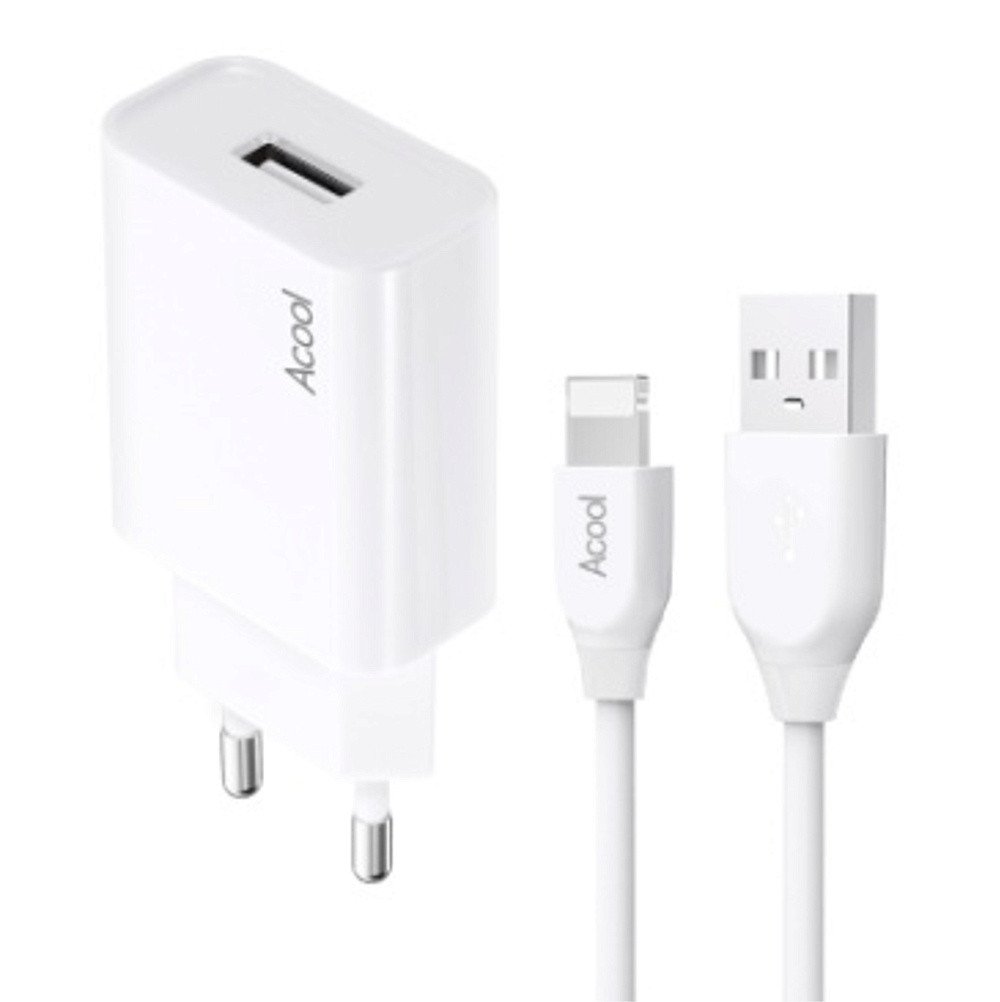 Мережевий зарядний пристрій  Acool  AZ-002 20W 1USB + кабель   Lightning 1m White