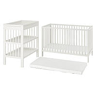 3 элемента набор детской мебели, белый, кроватка с пеленатором