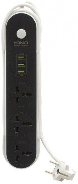 Мережевий фільтр-подовжувач LDNIO SC3301 3 розетки/3 USB 1.6 м Black/White (SC3301), фото 1