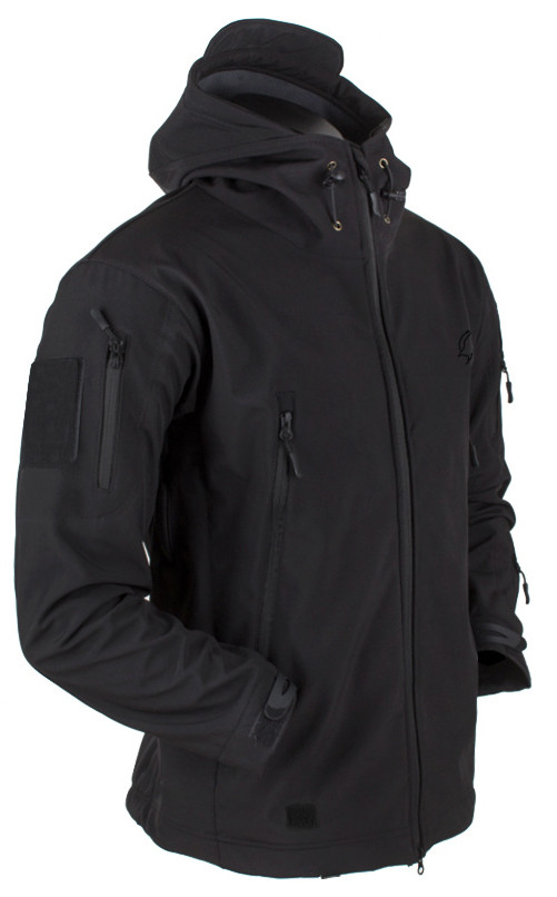 Легка тепла тактична куртка з флісом чорна Soft Shell військова вітровка осіння весняна софтшелл, GP2