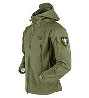 Легкая теплая тактическая куртка с флисом олива Soft Shell военная ветровка осенняя весенняя софтшелл, GP2