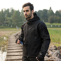 Легкая теплая тактическая куртка с флисом черная Soft Shell военная ветровка осенняя весенняя софтшелл, GP M