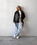 Жіноча чорна куртка-косуха в стилі оверсайз, фото 2