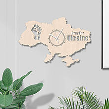 Карта України Pray for Ukraine Натуральний годинник Український годинник Еко годинник Красивий декор стіни Фігурний годинни