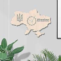 Карта України Герб України Натуральний годинник Український годинник Еко годинник Красивий декор стіни Фігурний годинник