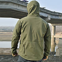 Легкая теплая тактическая куртка с флисом олива Soft Shell военная ветровка осенняя весенняя софтшелл, GN4