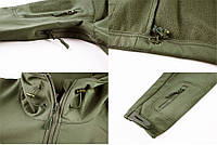 Легкая теплая тактическая куртка с флисом олива Soft Shell военная ветровка осенняя весенняя софтшелл, SL6