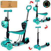 Самокат дитячий беговел 5 в 1 iTrike JR 3-026-BL Божа корівка з батьківською ручкою